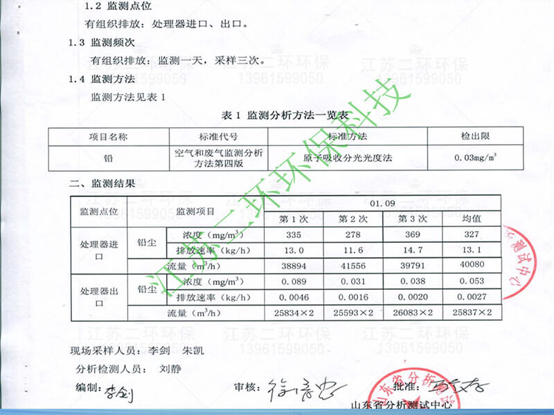 粉尘零排放权威检测报告